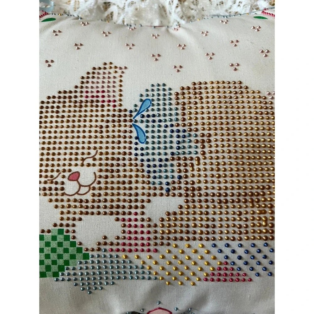 Vintage 90s Finished Bucilla Cat Pillow Cottagecore Girlhood‎ Whimsical Decor